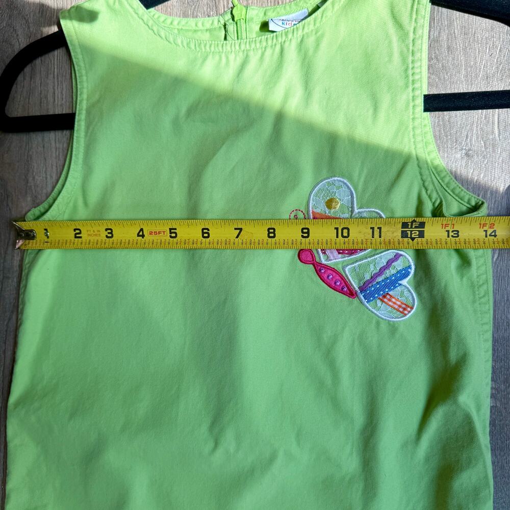 Talbots Kids Girls Size 8 Butterfly Applique Shift Dress Lime Green Pink Cotton - Picture 7 of 8